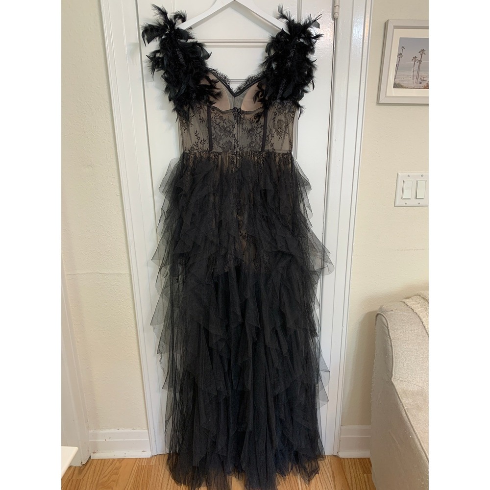Off-Shoulder Black Lace & Tulle Prom Dress - Picture 13 of 16